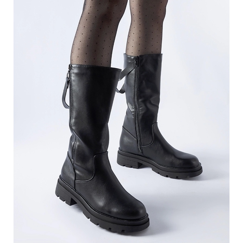 Botas pretas com zíper Nansen decorativo preto 1