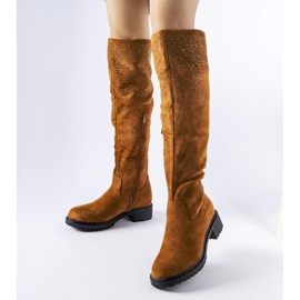 Botas longas marrons com strass da Colleen castanho 1