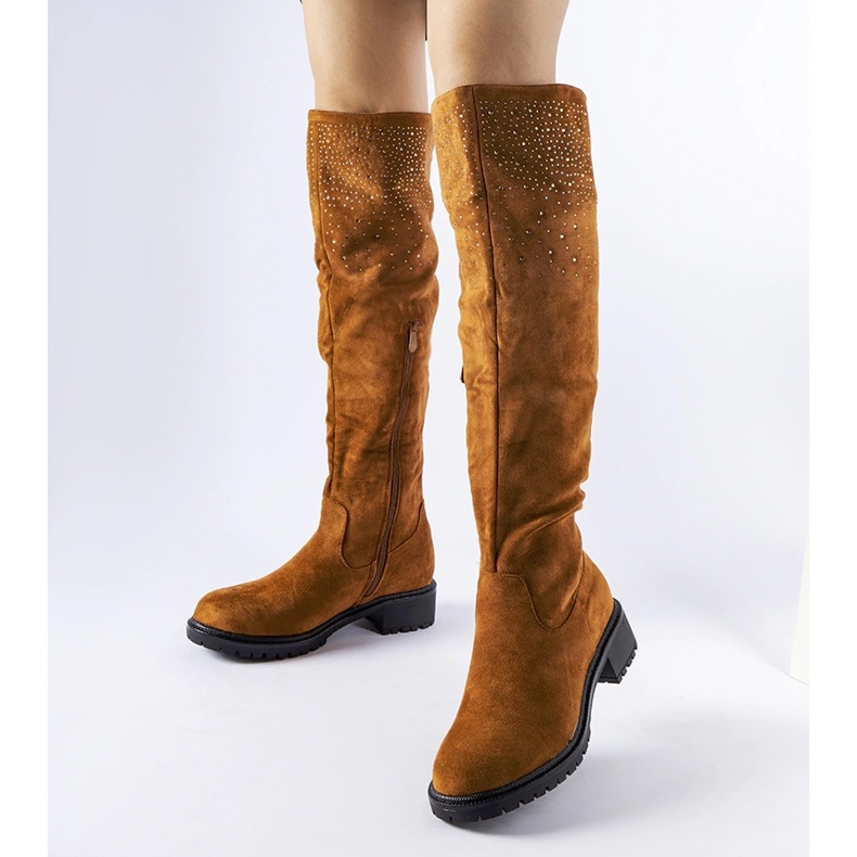 Botas longas marrons com strass da Colleen marrom 1