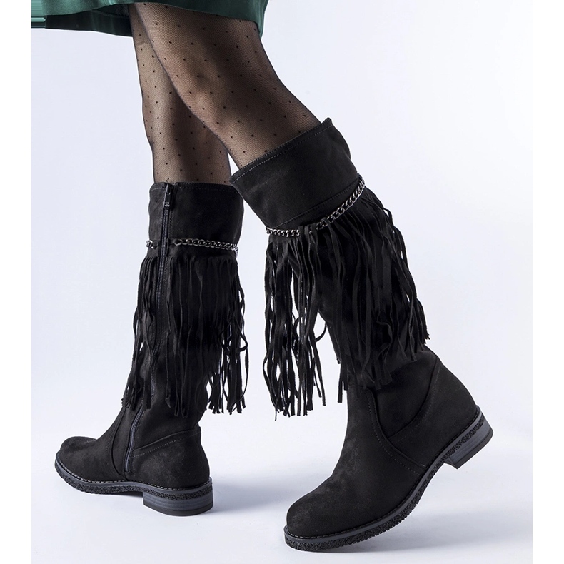 Botas pretas com corrente e franjas Safar preto 1