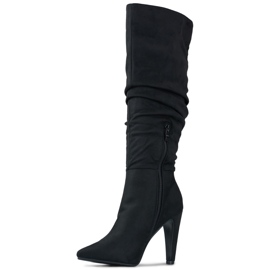 Botas femininas de camurça preta de salto alto preto 1