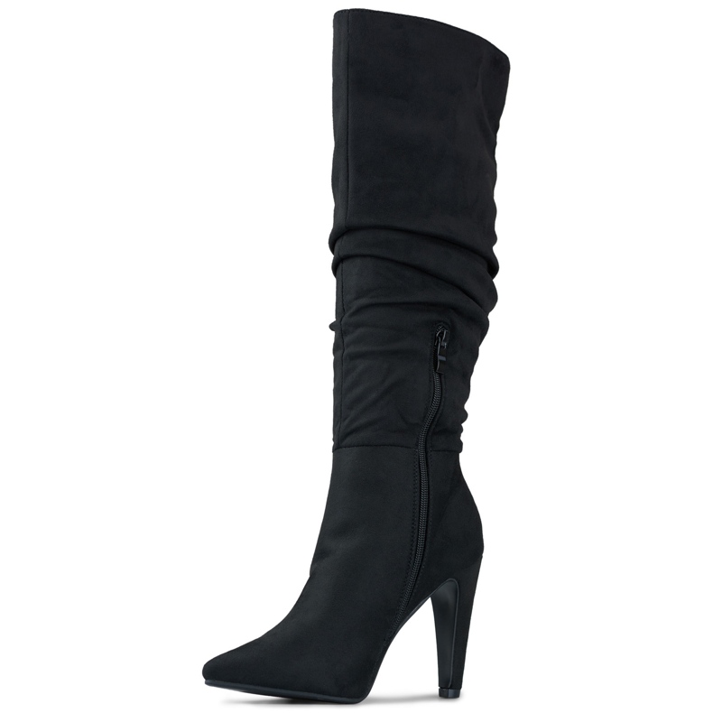 Botas femininas de camurça preta de salto alto preto 1