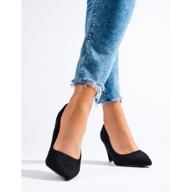 Shelovet Sapatos de salto cônico em camurça preta preto 1