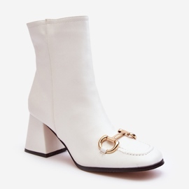 Botins de couro de salto alto com decoração, branco Pamelinta 2