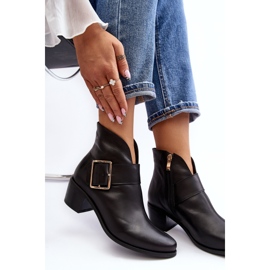 Botins femininos de couro com salto baixo e fivela, preto Liliane 2