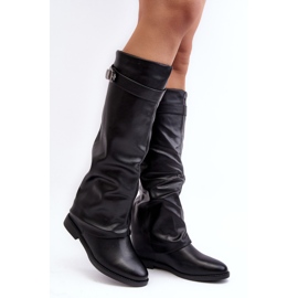 Botas femininas rasteiras com cano franzido, Tercella preta preto 1