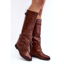 Botas femininas rasteiras com cano franzido, Marrom Tercella 1