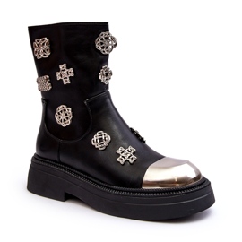 S.Barski Botins Isolados em Couro com Decorações D&amp;A MR870-14A Preto 1