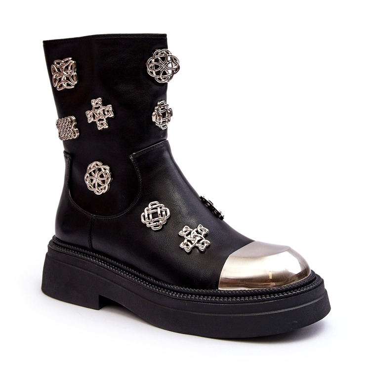 S.Barski Botins Isolados em Couro com Decorações D&amp;A MR870-14A Preto 1