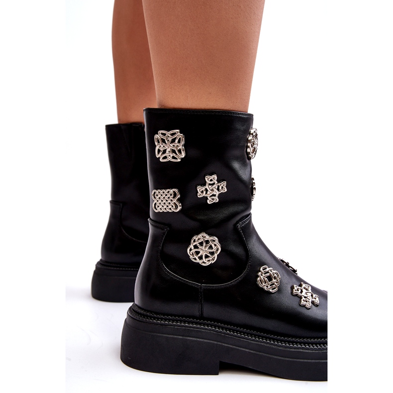 S.Barski Botins Isolados em Couro com Decorações D&amp;A MR870-14A Preto 4