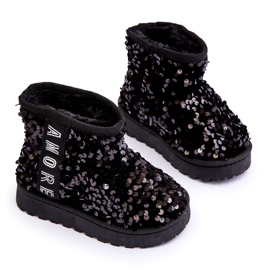 Botas de neve das meninas isoladas com lantejoulas pretas preto 3