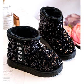 Botas de neve das meninas isoladas com lantejoulas pretas preto 4