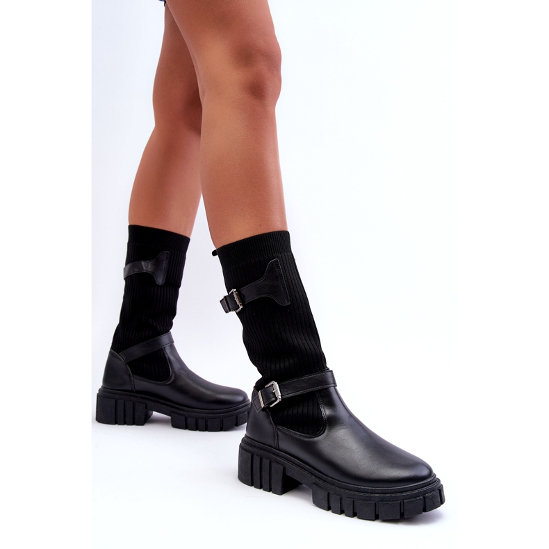 Botas pretas femininas com meia preta preto 3