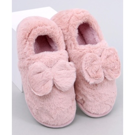Emres Chinelos de pele rosa com laço 1