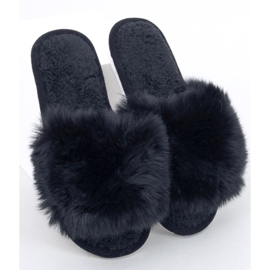 Chinelos de pele preta Kemars com bico aberto preto 1 Chinelos de pele preta Kemars com bico aberto preto 1