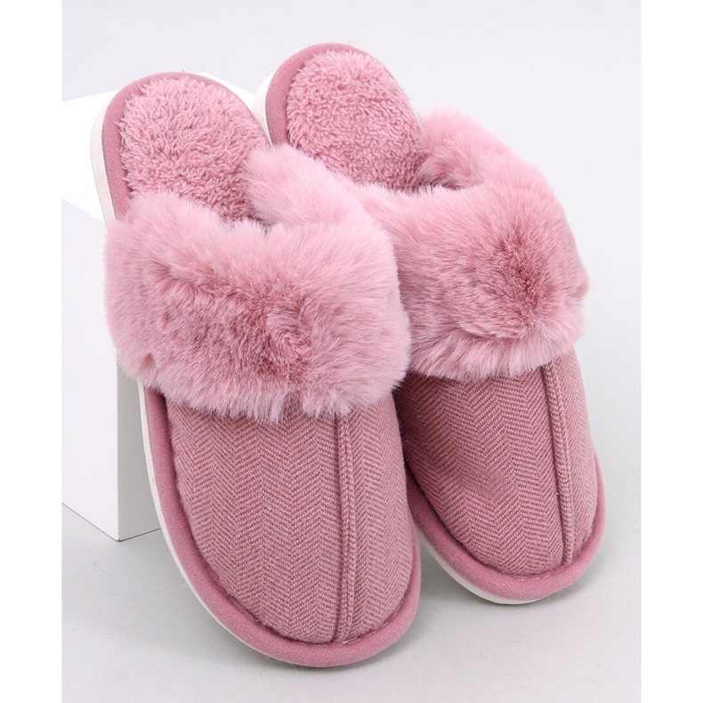 Chinelos Skeen em espinha rosa escuro com pele 1 Chinelos Skeen em espinha rosa escuro com pele 1
