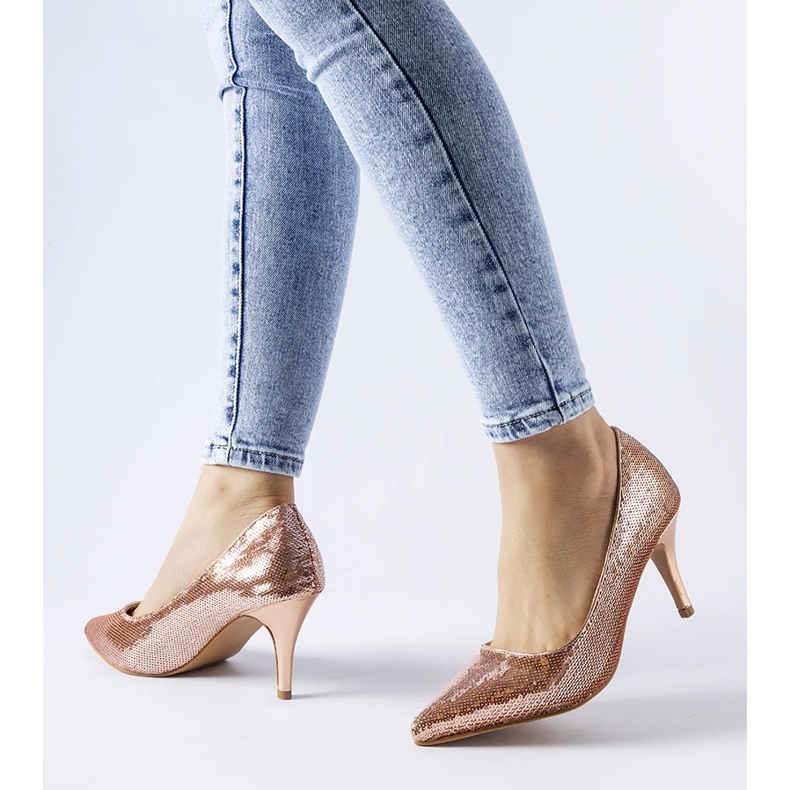 Sapatos de salto alto Ernesto com lantejoulas rosa dourado 1