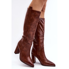 Botas femininas isoladas acima do joelho com salto alto, marrom Genzani castanho 1