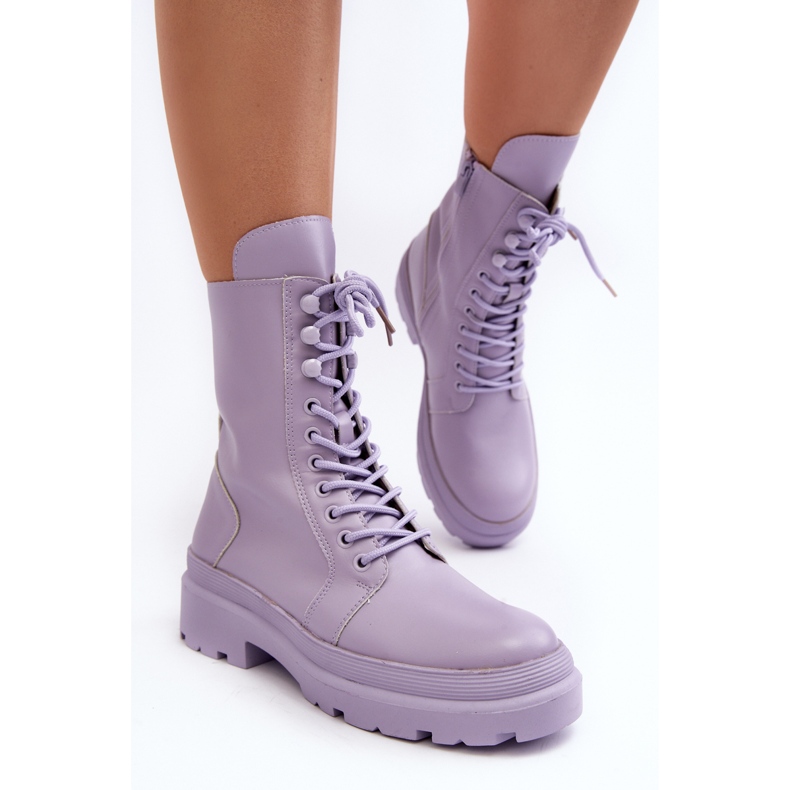 Botas femininas de trabalho, couro ecológico, iranda roxa roxo 1