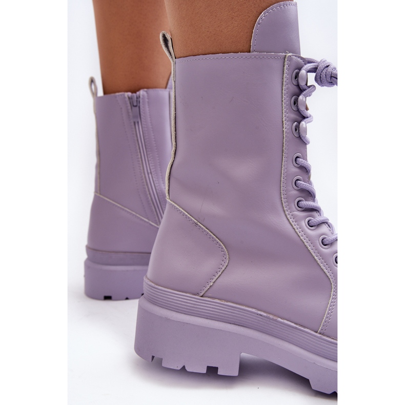 Botas femininas de trabalho, couro ecológico, iranda roxa roxo 2