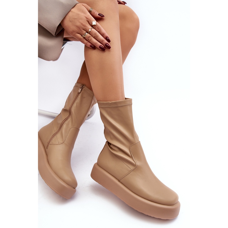 Botas femininas com plataforma em couro ecológico bege Algedi 1