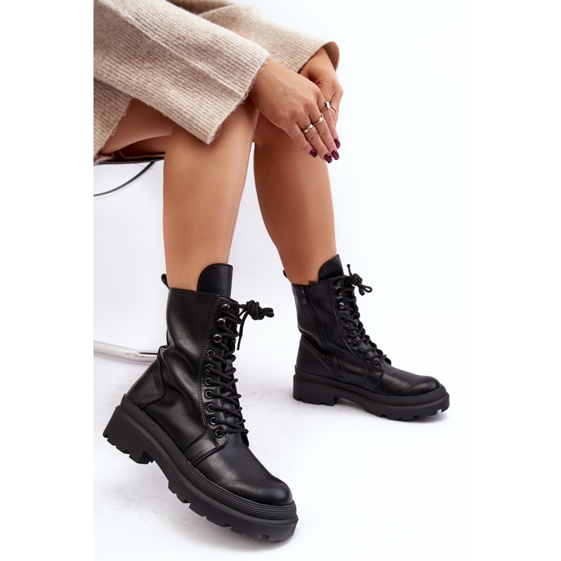 Botas femininas de trabalho, couro ecológico, Irande preto 1