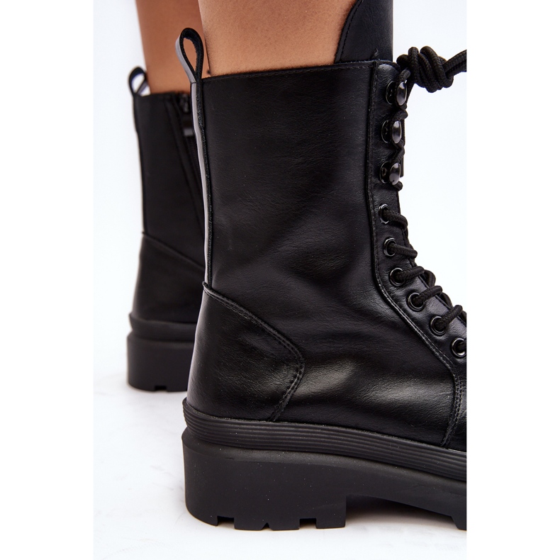 Botas femininas de trabalho, couro ecológico, Irande preto 2