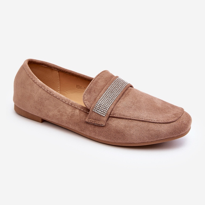 Mocassins femininos com strass castanho claro Ralrika marrom 2
