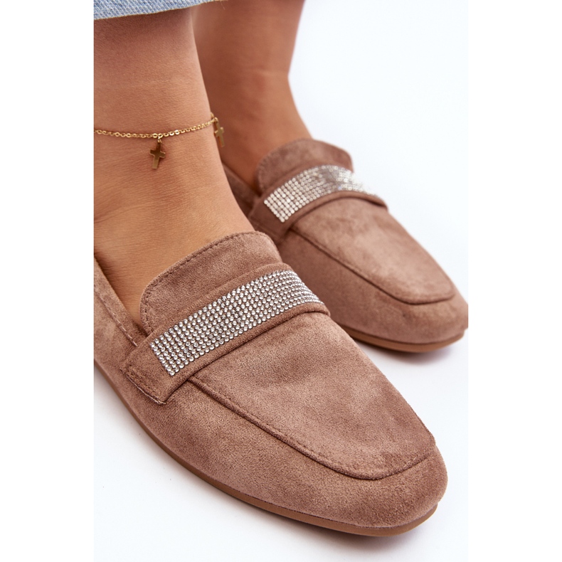 Mocassins femininos com strass castanho claro Ralrika marrom 1