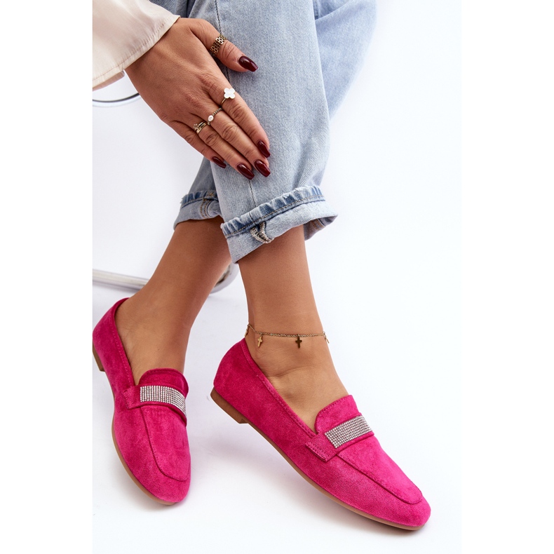 Mocassins femininos com strass fúcsia Ralrika rosa 2