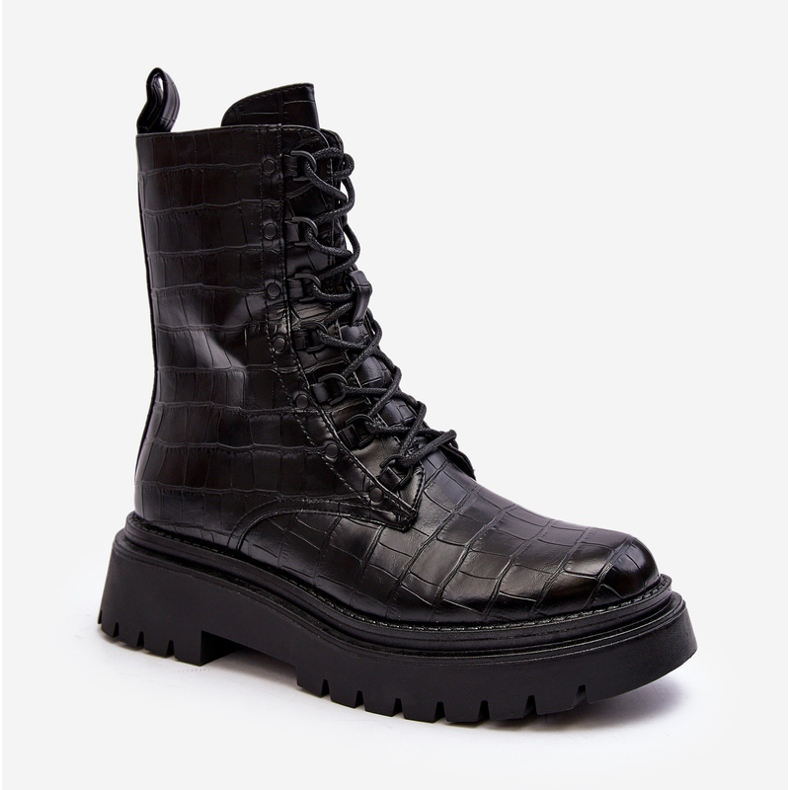 Botas femininas de trabalho com relevo decorativo Tarolia preta preto 2