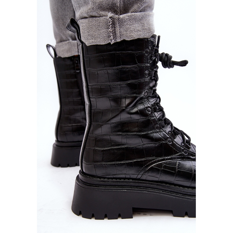 Botas femininas de trabalho com relevo decorativo Tarolia preta preto 1