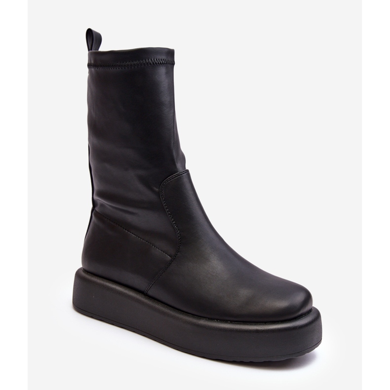 Botas femininas com plataforma, couro ecológico, Algedi preto 2