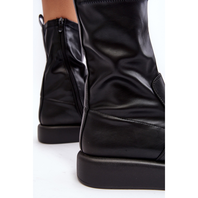 Botas femininas com plataforma, couro ecológico, Algedi preto 1
