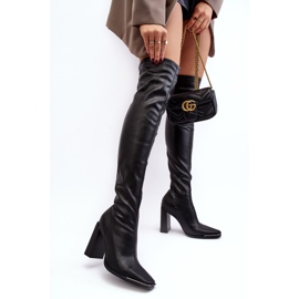 Botas femininas de salto alto acima do joelho, couro ecológico, Ocella preta preto 2