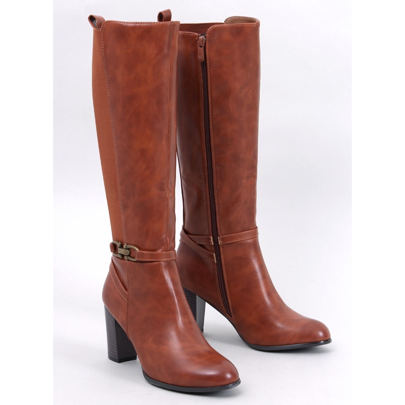 Botas clássicas de salto alto Milss Camel marrom 1