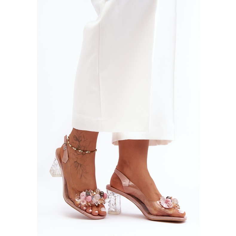 Sandálias de salto alto decoradas rosa S.Barski MR1037-16 1