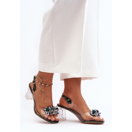 Sandálias de salto alto decoradas, verde escuro S.Barski MR1037-16 1