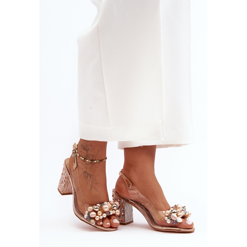 Sandálias de salto alto transparentes e elegantes em ouro rosa S.Barski MR1037-17 1