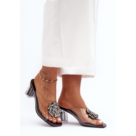 Chinelos transparentes de salto alto com decoração preta S.Barski MR1037-20 preto 1