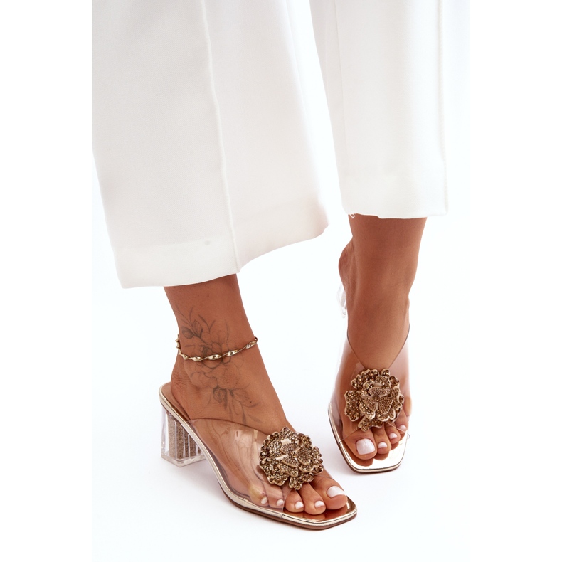 Chinelos transparentes de salto alto com decoração dourada S.Barski MR1037-20 dourado 2