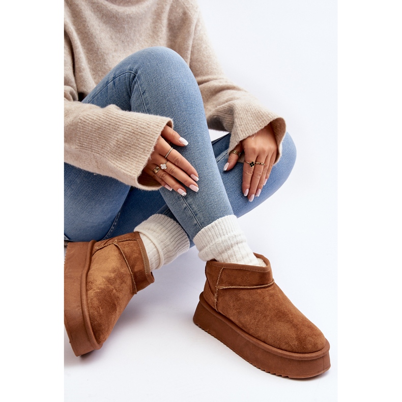 Botas de neve femininas com sola grossa Camel Caliksa castanho 1