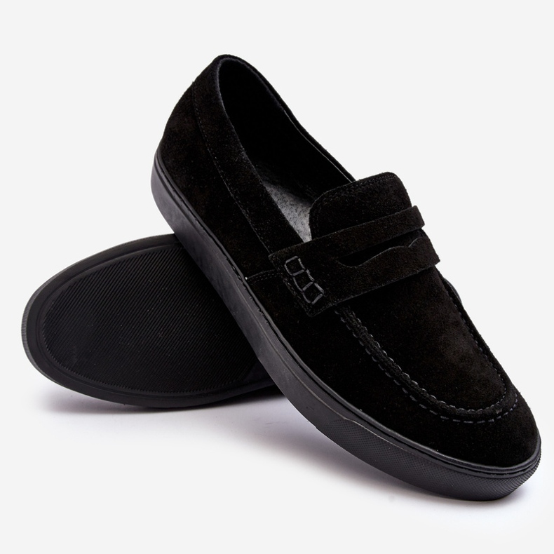 Mocassins masculinos de camurça Zazoo 1574 pretos 2