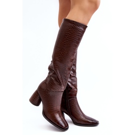 Botas femininas de salto alto até o joelho, padrão cobra, marrom Ceriona 1
