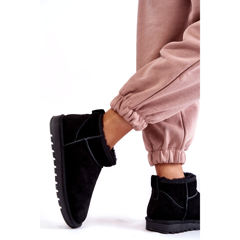 Curre as botas de neve com baixo teor de camurça feminina preto 4