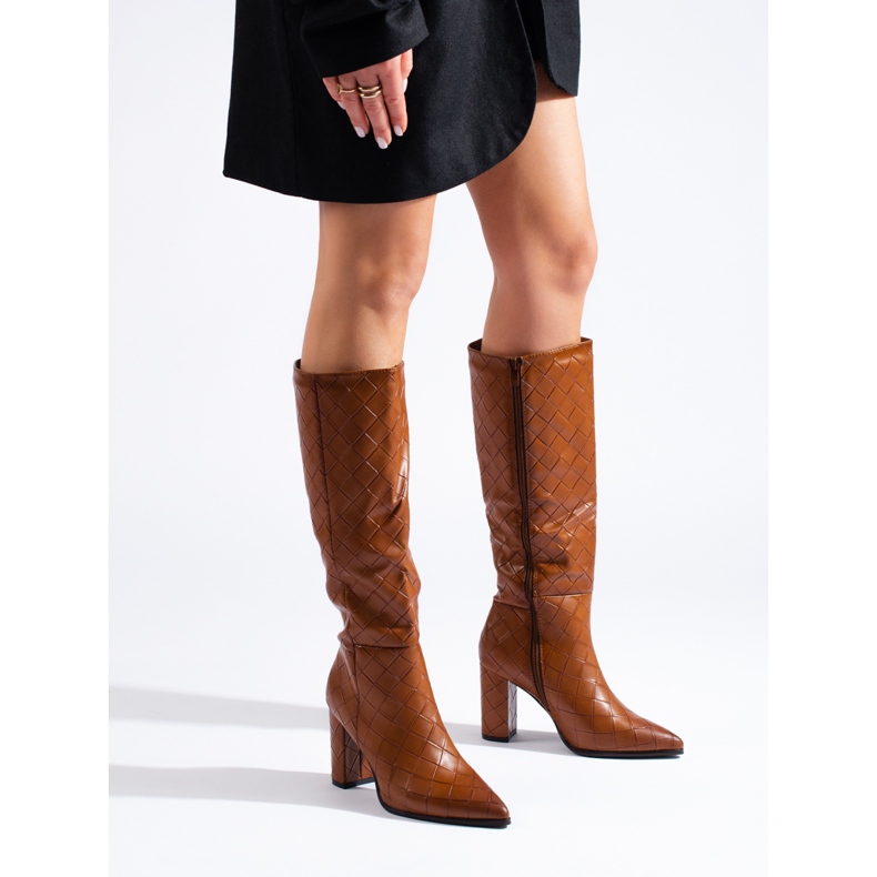 Botas elegantes de salto alto Shelovet marrons castanho 1