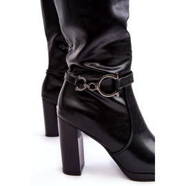 Botas femininas de salto alto com decoração acima do joelho, Rahallis pretas preto 2