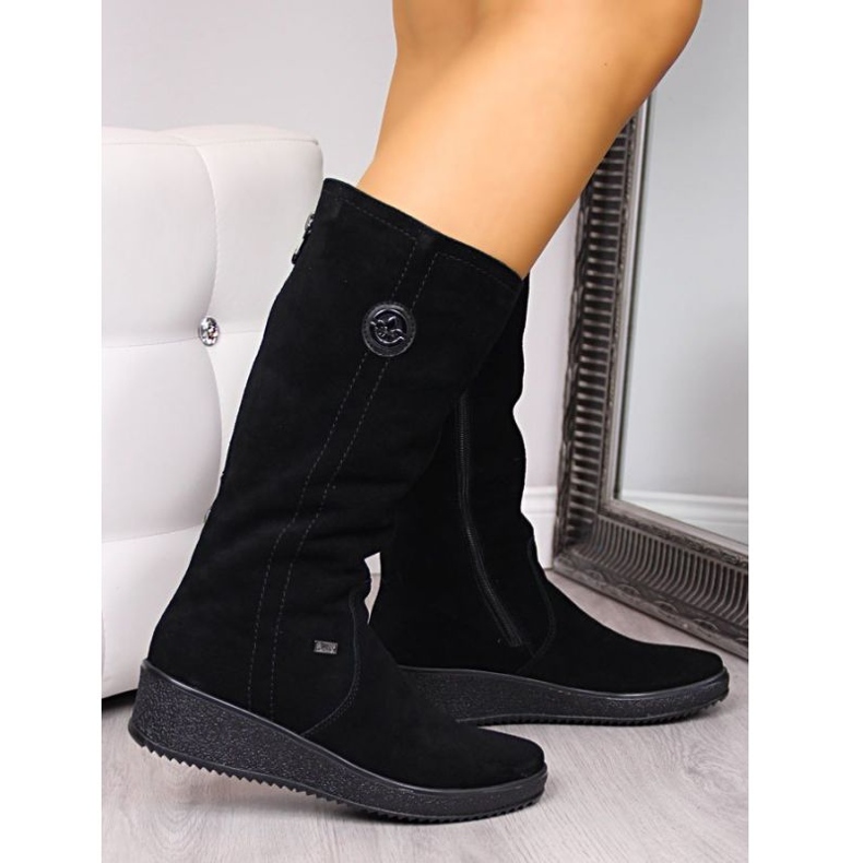 Botas impermeáveis ​​nobuck isoladas com lã de ovelha Rieker W R237 preto 2