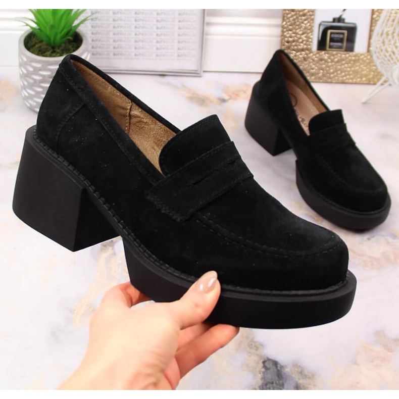 Filippo W DP4685/23 mocassins de couro com salto alto preto 1