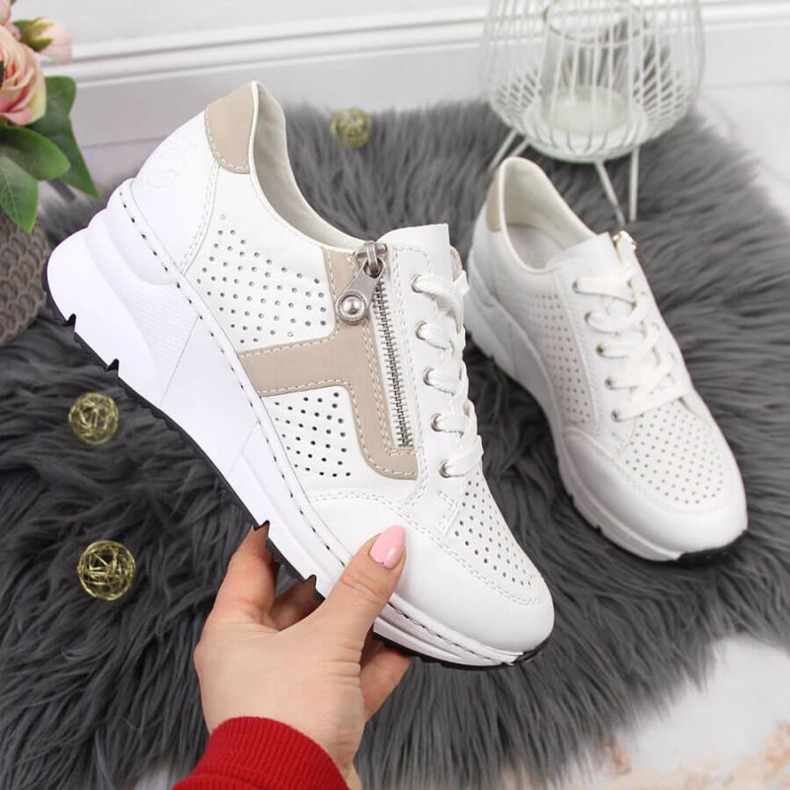 Rieker W N6304-80 sapatos de cunha de couro branco 1